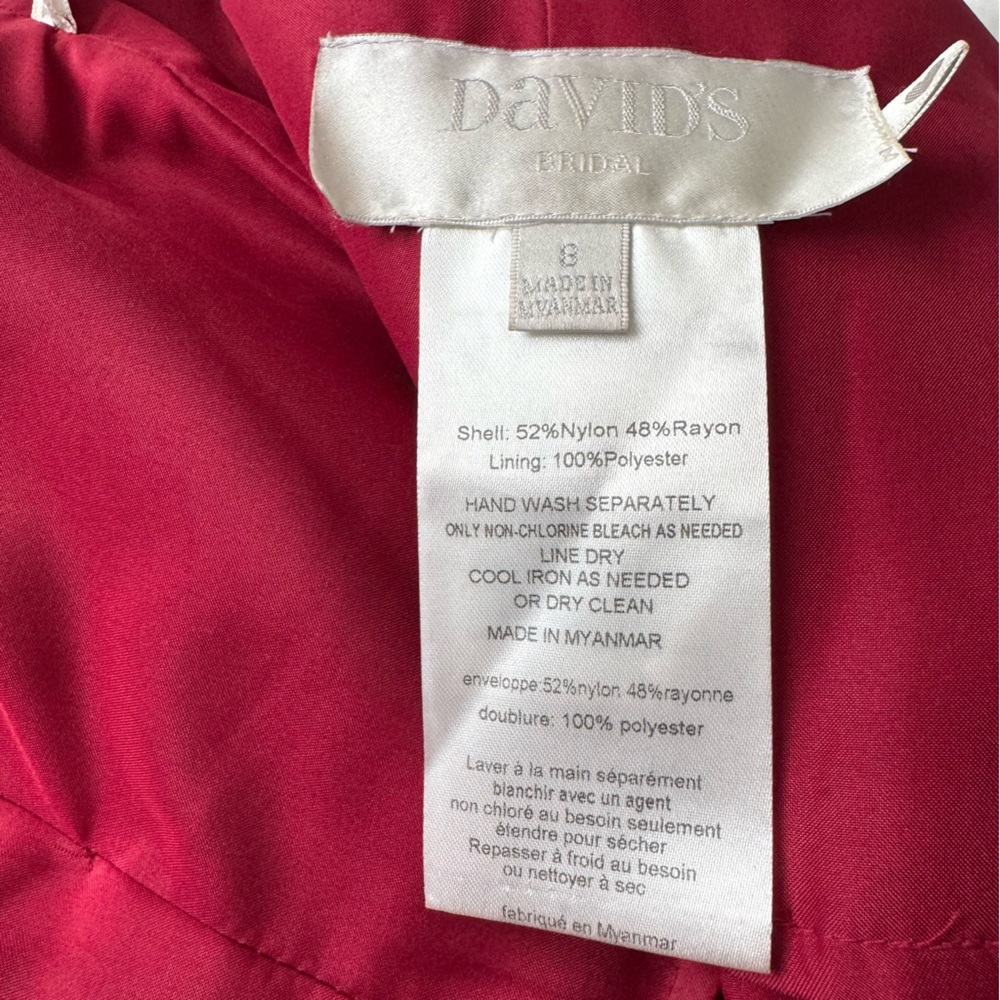 David's Bridal Red Lace Strapless Sweetheart Neckline Mini Dress Size 8 - Picture 8 of 11